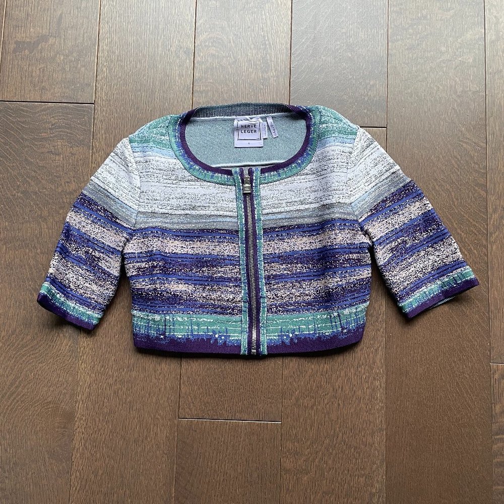 Herve Leger Purple Crop Cardigan - Size Small